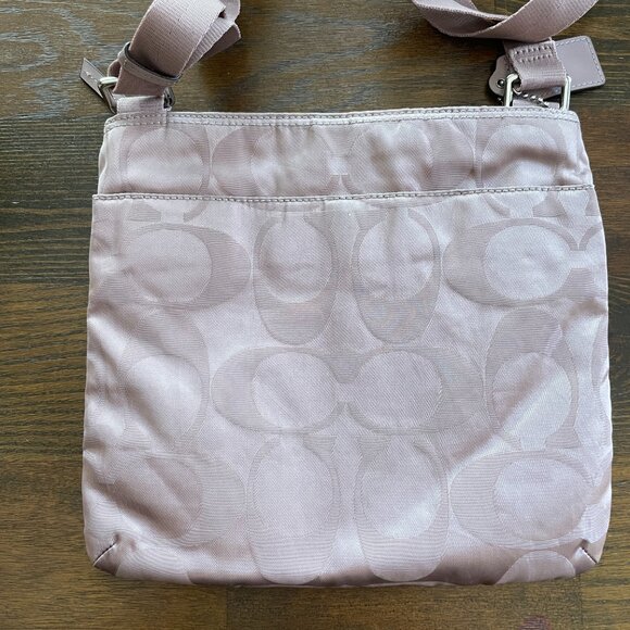 COACH Mauve/Pink Signature Logo Getaway Nylon File Crossbody Purse - Picture 4 of 10